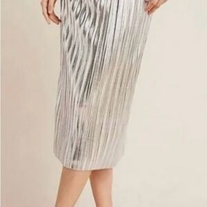 Anthropologie Maeve: Silver Pleated Midi Skirt